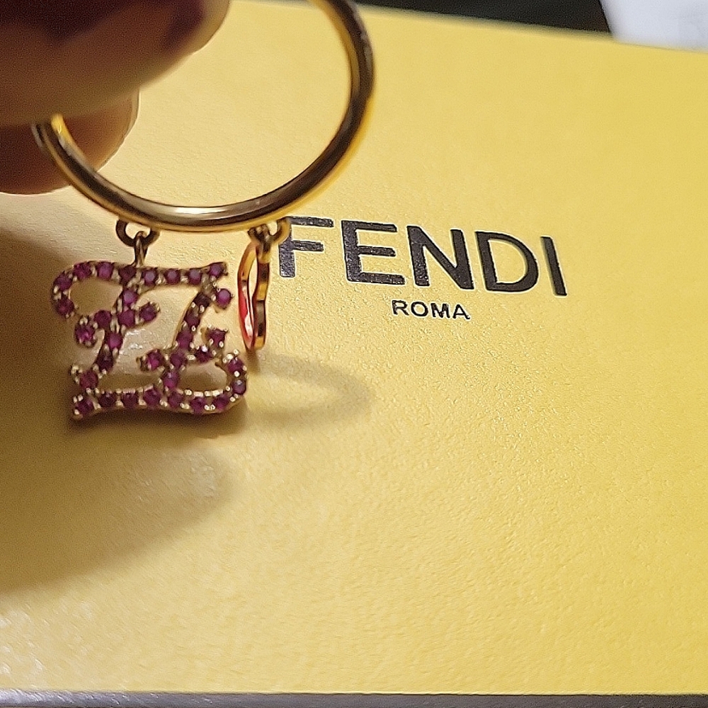 FENDI CRYSTAL & ENAMEL LOGO HEART CHARM RING